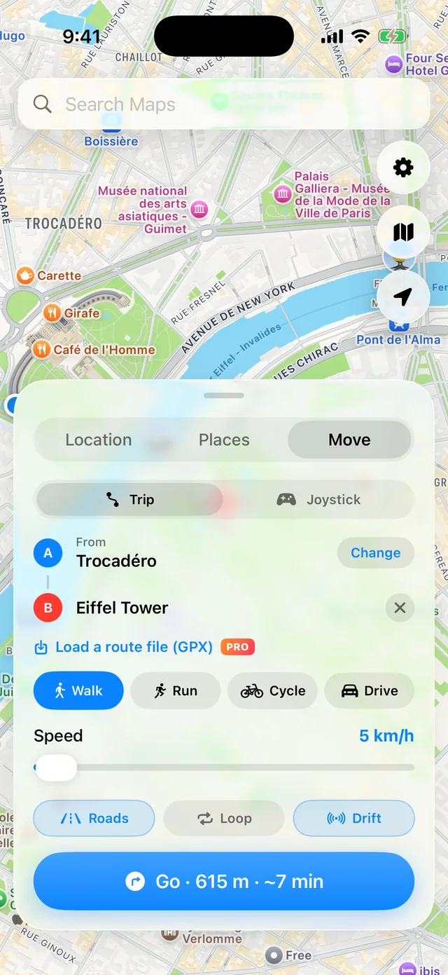 A trip from Trocadéro to the Eiffel Tower on iPhone
