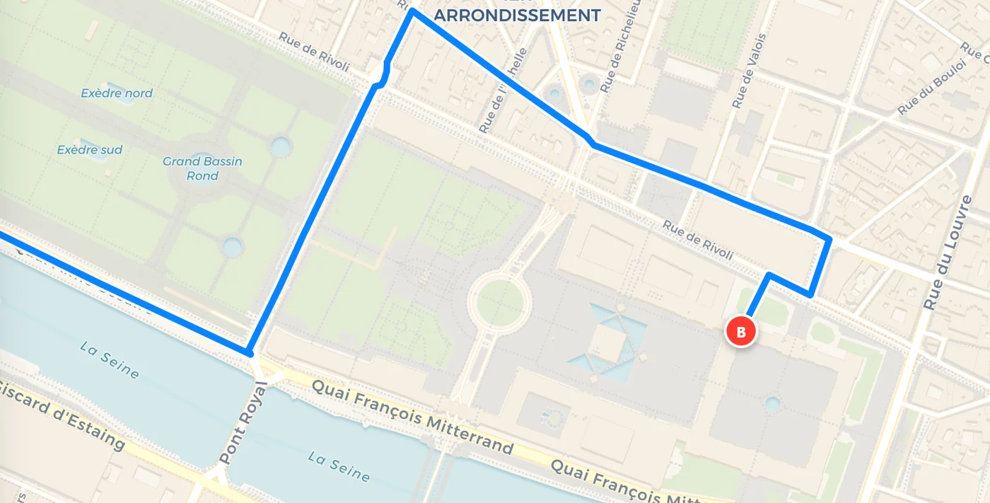 A route through Paris to the Louvre