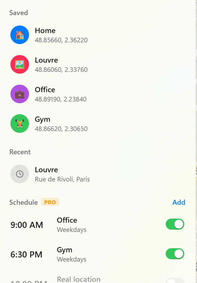 Saved places and a schedule